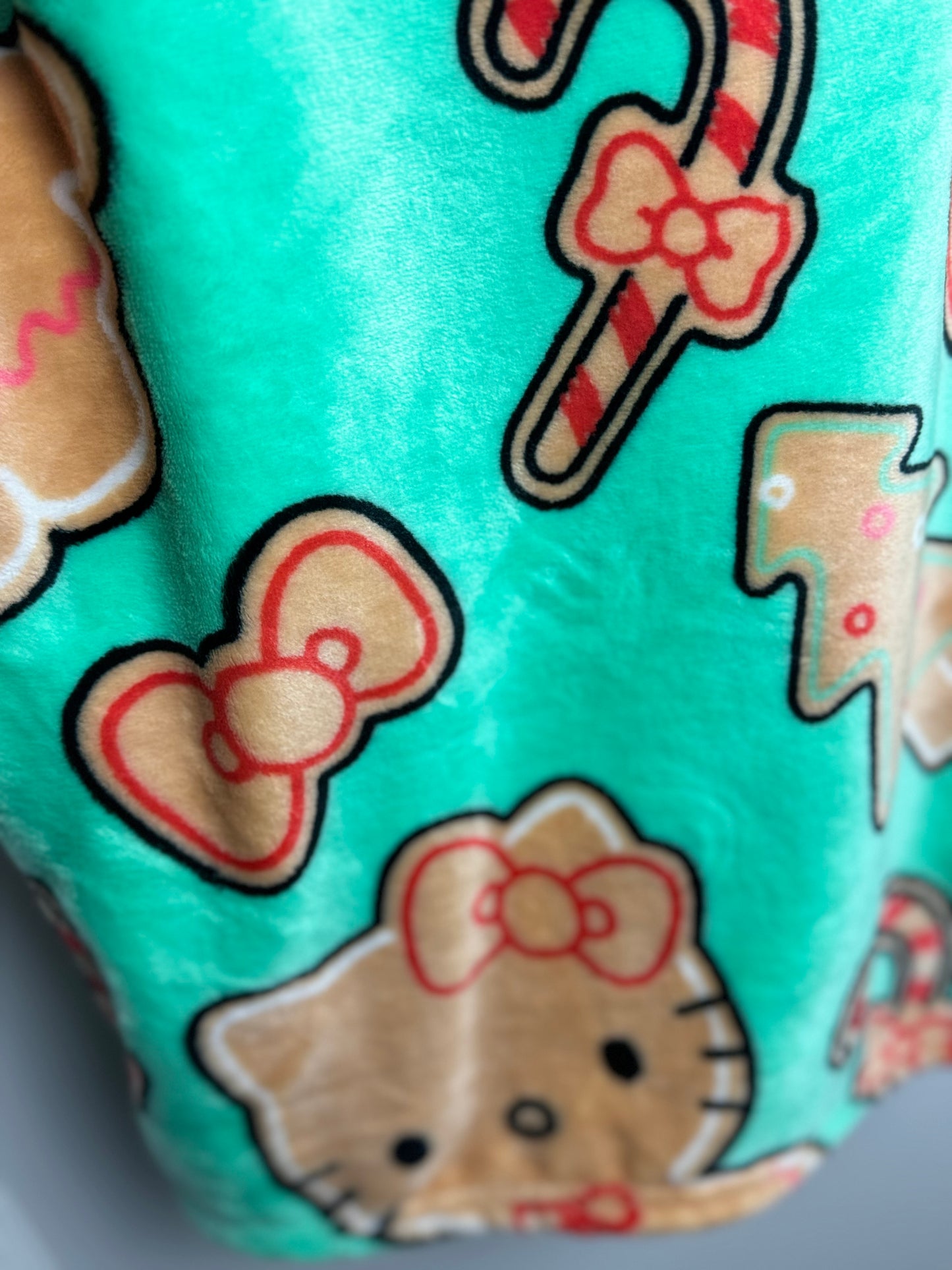 Hello Kitty Gingerbread Cookie Teal Throw Blanket