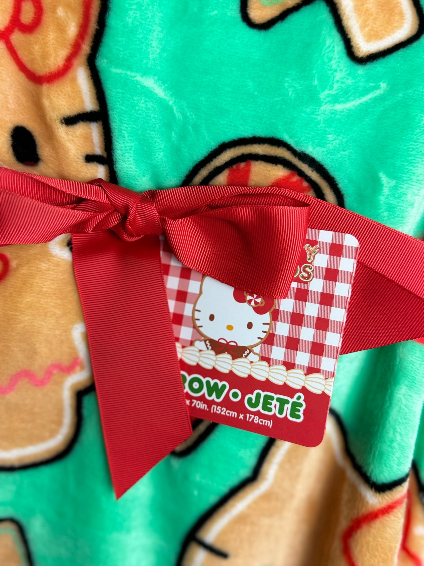 Hello Kitty Gingerbread Cookie Teal Throw Blanket