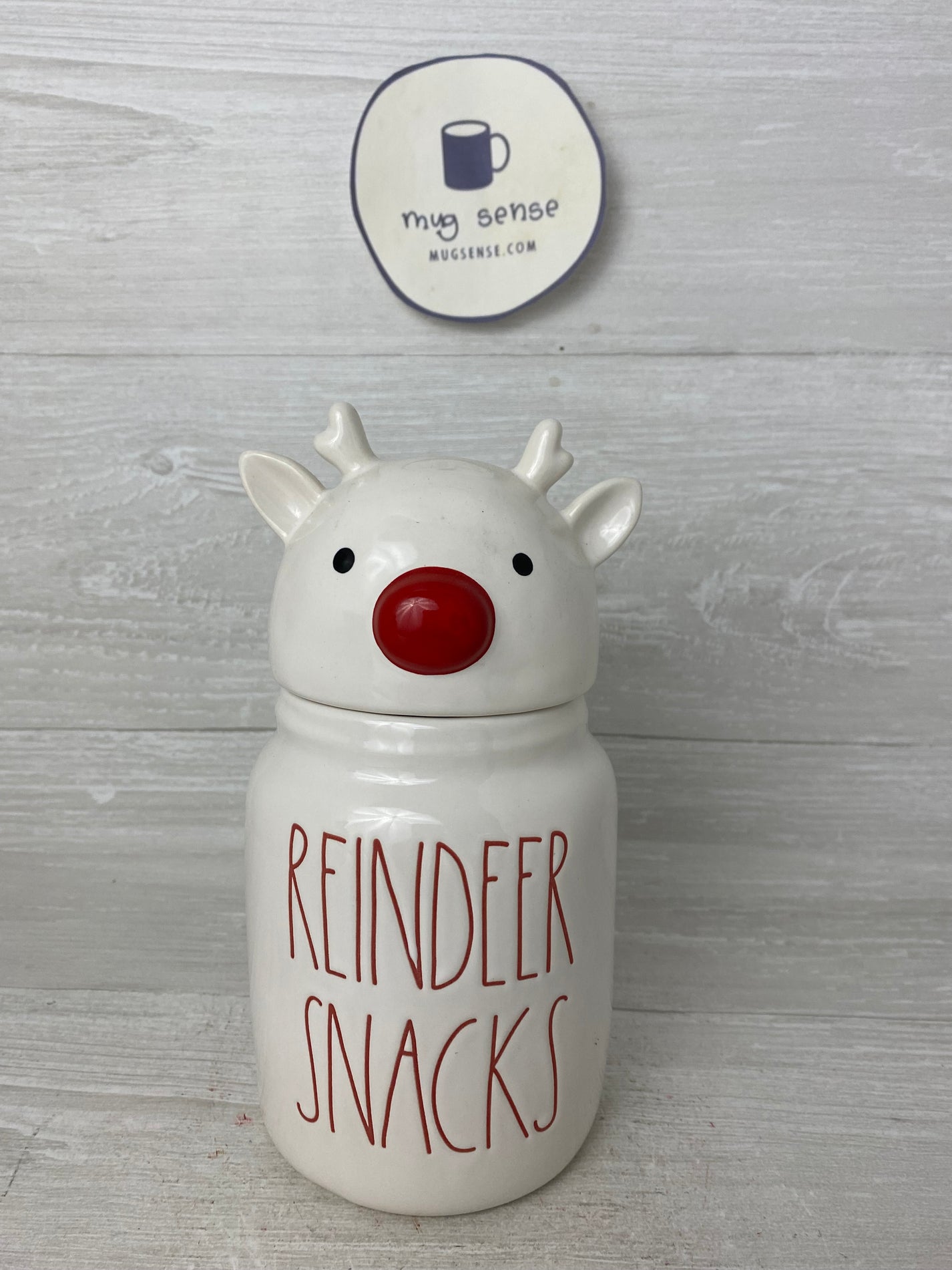 Rae Dunn Reindeer Snacks Topper Canister Mug Sense