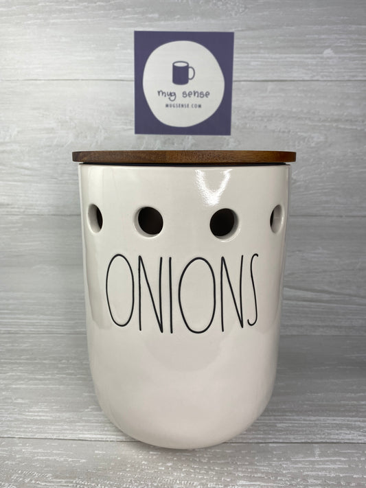 Rae Dunn Onions Cellar With Wood Lid